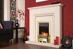 Celsi - Accent Fires - 16" Traditional Brass Inset Electric Fire in a white fireplace suite