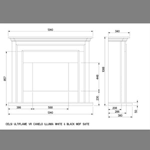 Celsi - Ultiflame VR Canelo S-600 Illumia - Smooth White Freestanding Suite measurements