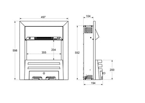 Celsi - Accent Fires - 16" Traditional Brass Inset Electric Fire dimensions