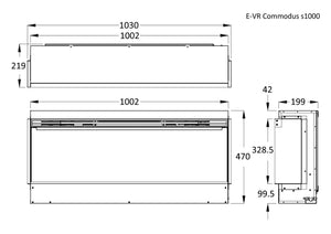 Celsi - Electriflame Fires - VR Commodus S-1000 Engine Only 3-Sided Electric Fire measurements