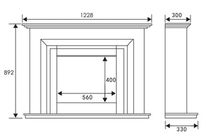 Celsi - Ultiflame VR Elara S-600 - Smooth Cream Freestanding Suite measurements