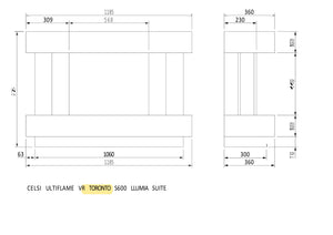 Celsi - Ultiflame VR Toronto S-600 Illumia - Textured Black and White Freestanding Suite measurements