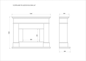 Celsi - Ultiflame VR Adour S-600 Illumia - Black Hearth Smooth White Freestanding Suite measurements
