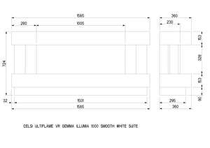 Celsi - Electriflame VR Toronto 1000 Illumia - Textured Black and White Freestanding Suite measurements