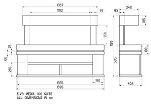 Celsi - Electriflame VR Media 1100 Freestanding Suite measurements