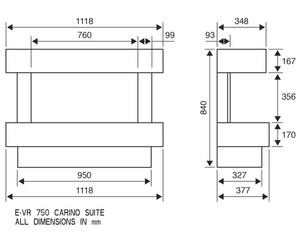 Celsi - Electriflame VR Carino 750 Freestanding Suite measurements