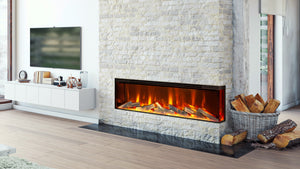 2 glass corner electric fire in brick accent wall