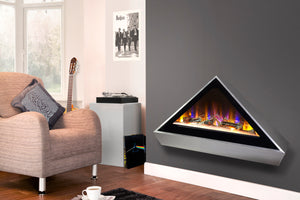 Prism shaped wall mounted electric fire with flames