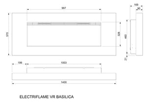 Celsi - Electriflame Fires - VR Basilica 40" Champagne Wall Mounted Electric Fire measurements