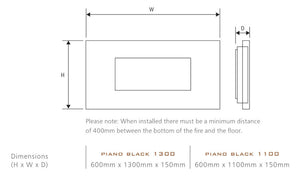 Celsi - Electriflame Fires -  XD 1300 Piano Black Wall Mounted Electric Fire measurements