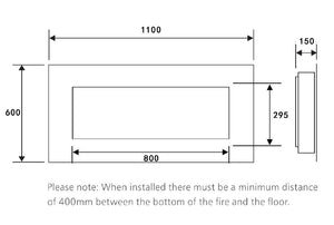 Celsi - Electriflame Fires -  XD 1100 Prestige Wall Mounted Electric Fire measurements