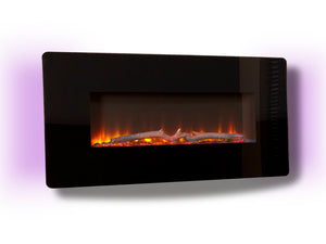 Celsi - Flamonik Fires - Enchant Wall Mounted Electric Fire with purple LED light on white background