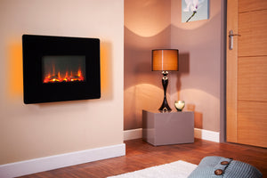 Celsi - Flamonik Fires - Rapture Wall Mounted Electric Fire with yellow LED light illuminated on its back