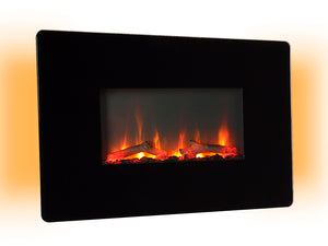 Celsi - Flamonik Fires - Rapture Wall Mounted Electric Fire with yellow LED light illuminated on its back