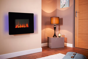 Celsi - Flamonik Fires - Rapture Wall Mounted Electric Fire with blue LED light illuminated on its back