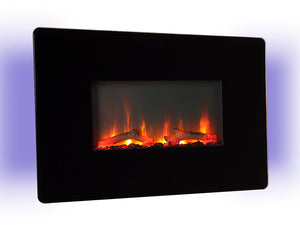 Celsi - Flamonik Fires - Rapture Wall Mounted Electric Fire with blue LED light illuminated on its back