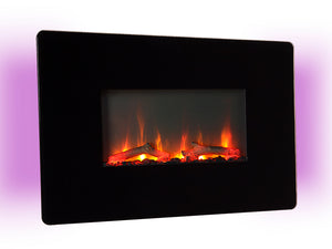 Celsi - Flamonik Fires - Rapture Wall Mounted Electric Fire with purple LED light illuminated on its back