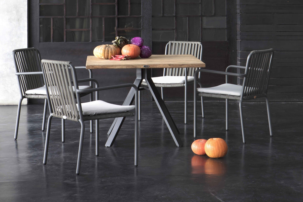 Skyline Design - Trinity - 4 Seat Carbon Seat Outdoor Dining Set with Teak Alaska Square Table