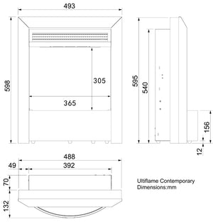 Celsi - Ultiflame Fires - VR Contemporary Silver Hearth Mounted Electric Fire measurements