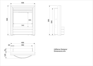 Celsi - Ultiflame Fires - VR Designer Chrome Hearth Mounted Electric Fire measurements