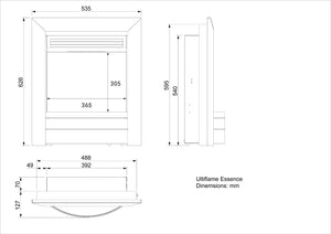 Celsi - Ultiflame Fires - VR Essence Brushed Silver Hearth Mounted Electric Fire measurements