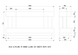 Celsi - Ultiflame VR Toronto 800 Illumia- Textured Black and White Freestanding Suite measurements