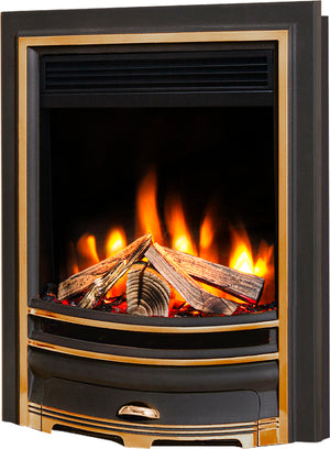 Celsi - Ultiflame Fires - VR Arcadia Black & Gold Hearth Mounted Electric Fire on white background