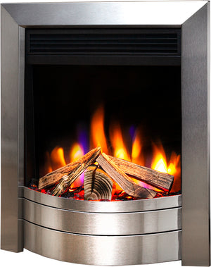 Celsi - Ultiflame Fires - VR Essence Brushed Silver Hearth Mounted Electric Fire on white background