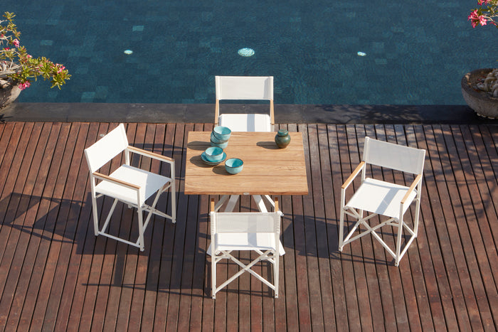 Skyline Design - Venice - White 4 Seat Outdoor Dining Set with White Nautic Square Dining Table