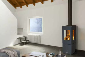Bronpi - Bombay 3C - 7kW Freestanding Wood Stove with flames in a minimalist living room