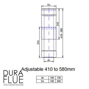 5” Balanced Gas Flue -  Adjustable Length - Stainless Steel