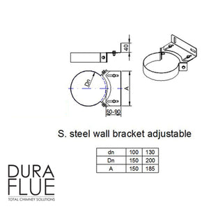 5” Balanced Gas Flue -  Adjustable Wall Bracket - Stainless Steel