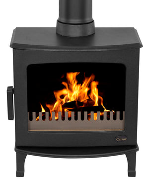 Carron - ECO Stove - 5kW Wood Stove (Multi-fuel Kit Option) - Matt Black with flames on white background